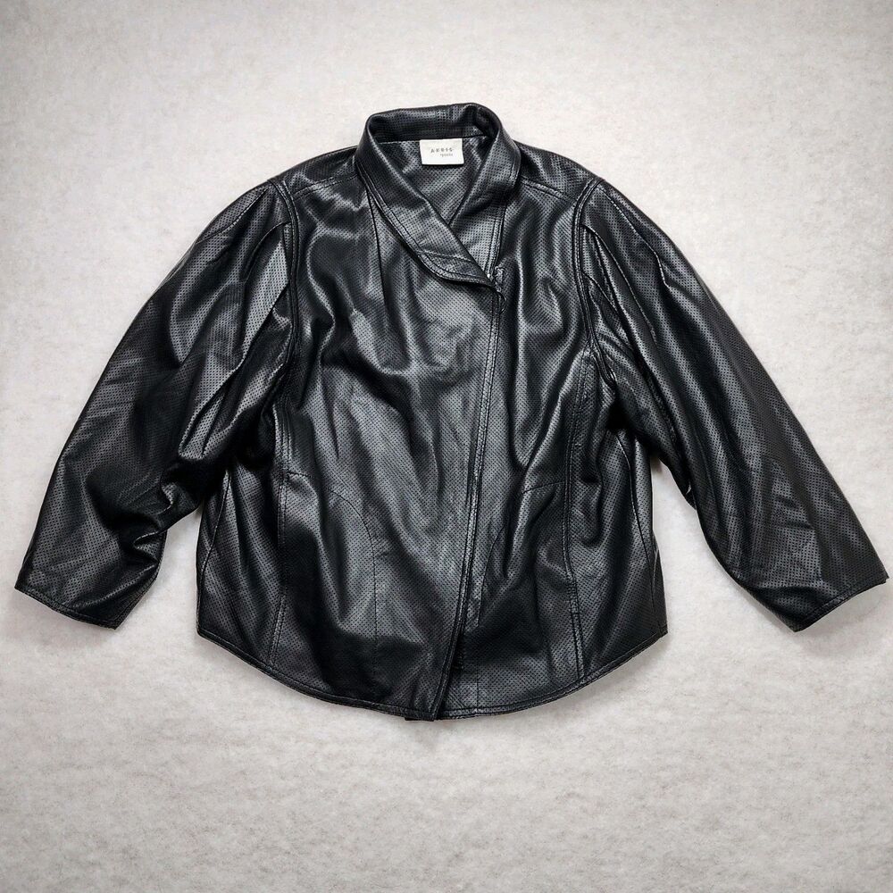 Akris Jacket Lamb Black Perforated Leather Biker Moto Relax Softshell Sz 10